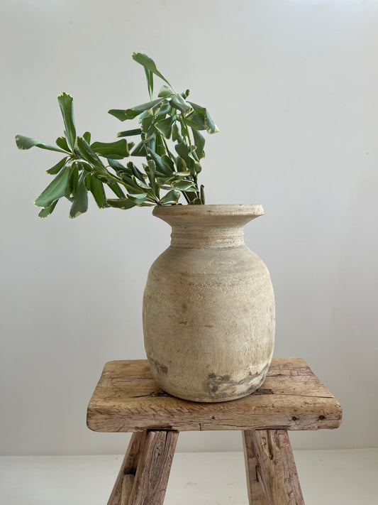 Bleached Vintage Teak Wood Vase, Medium No. 001