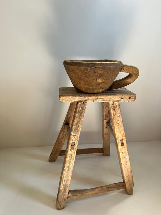 Vintage Wood Bowl with Handle No. 003