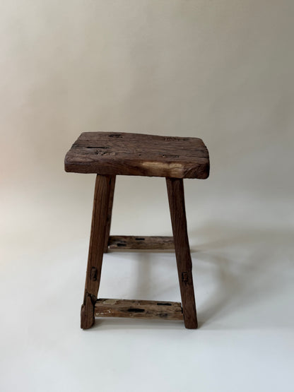 Square Elm Stool - Dark