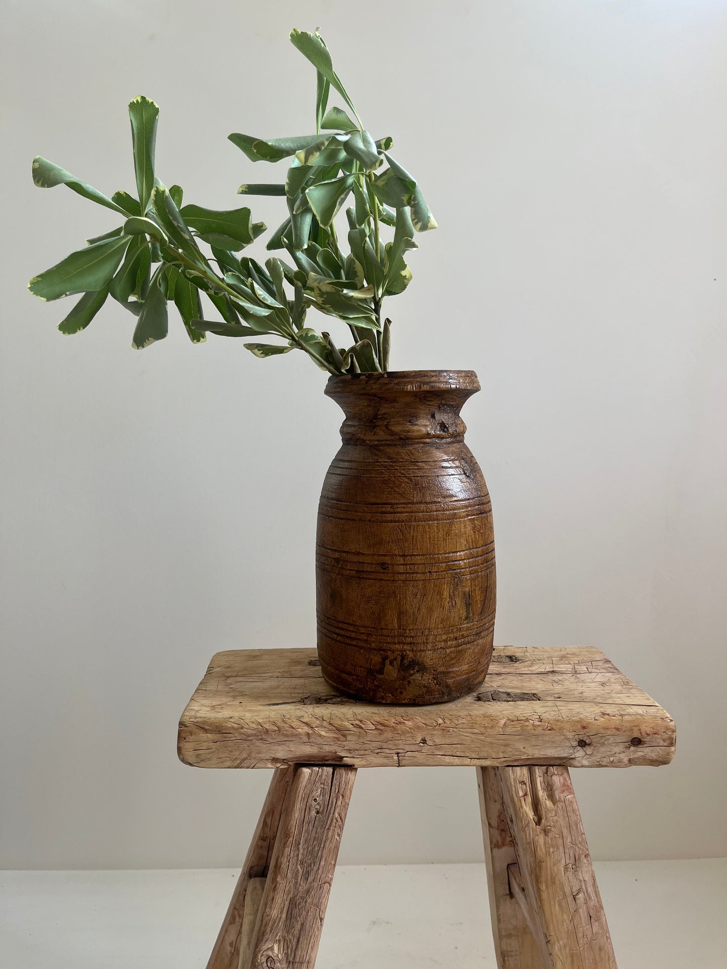 Waxed Natural Vintage Teakwood Vase, Small No. 004
