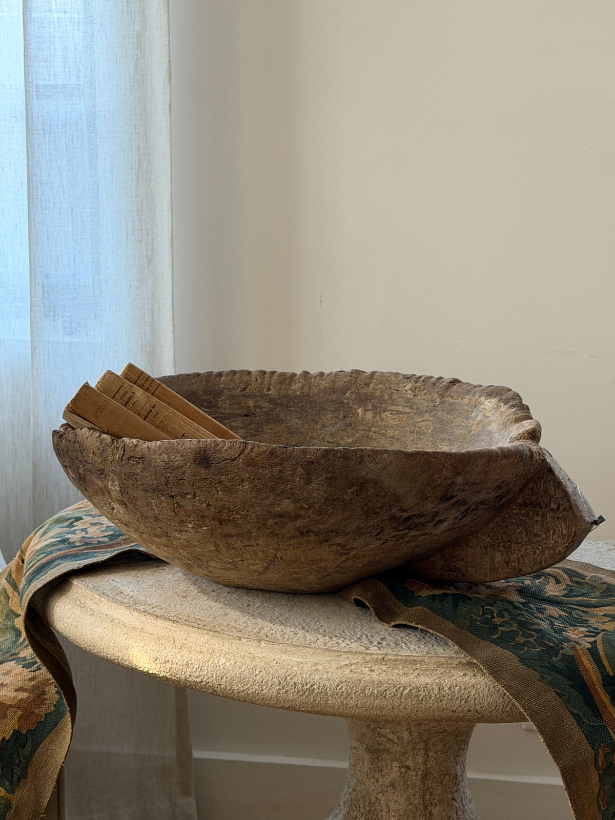 Solid Handle Antique Dough Bowl