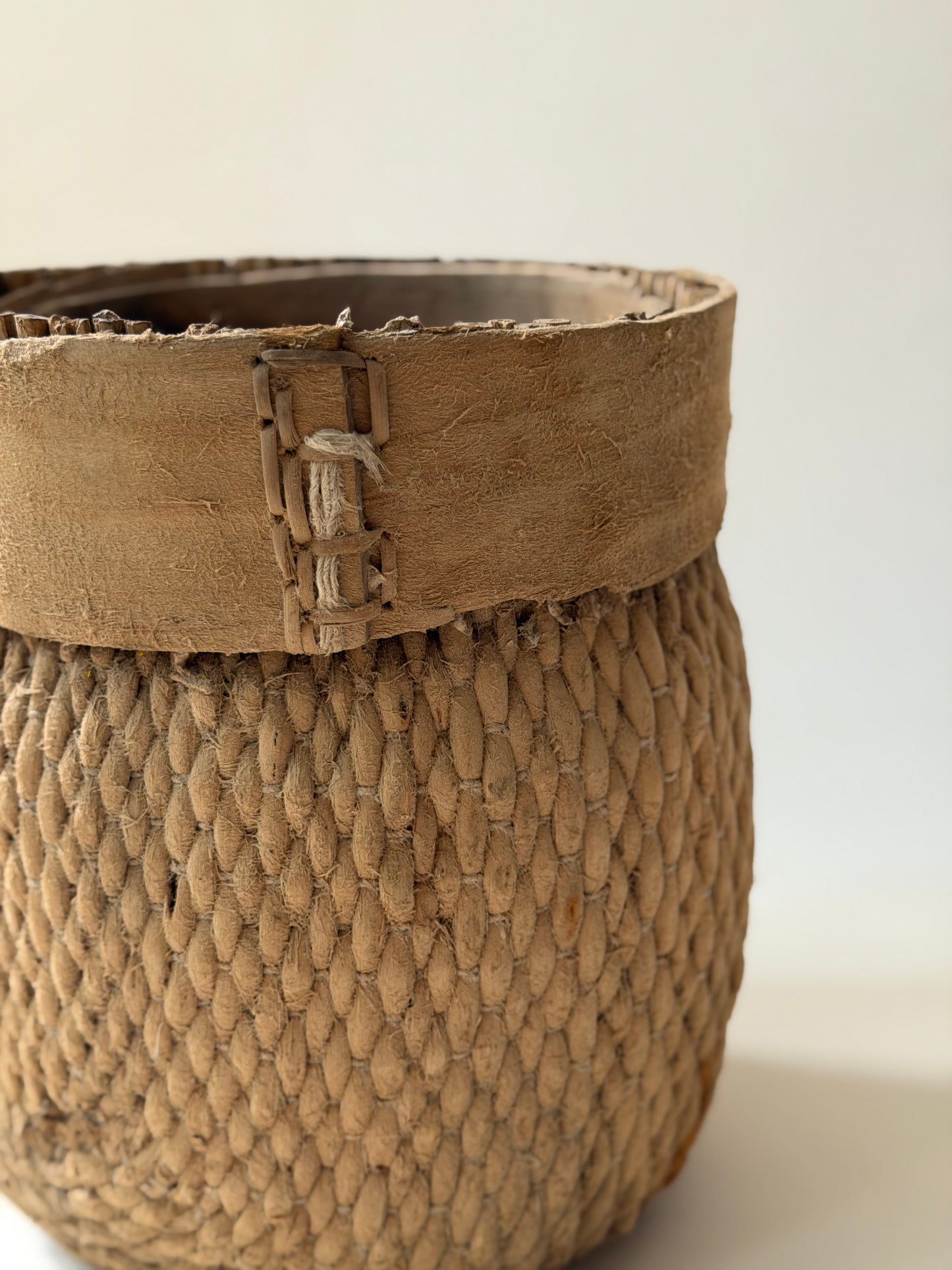 Vintage Woven Basket - Hand Stitched Detail