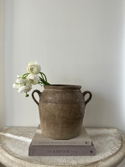 Brown Looped Handle Large Confit Jar