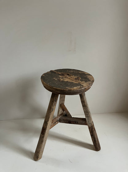 Vintage Round Elm Stool I