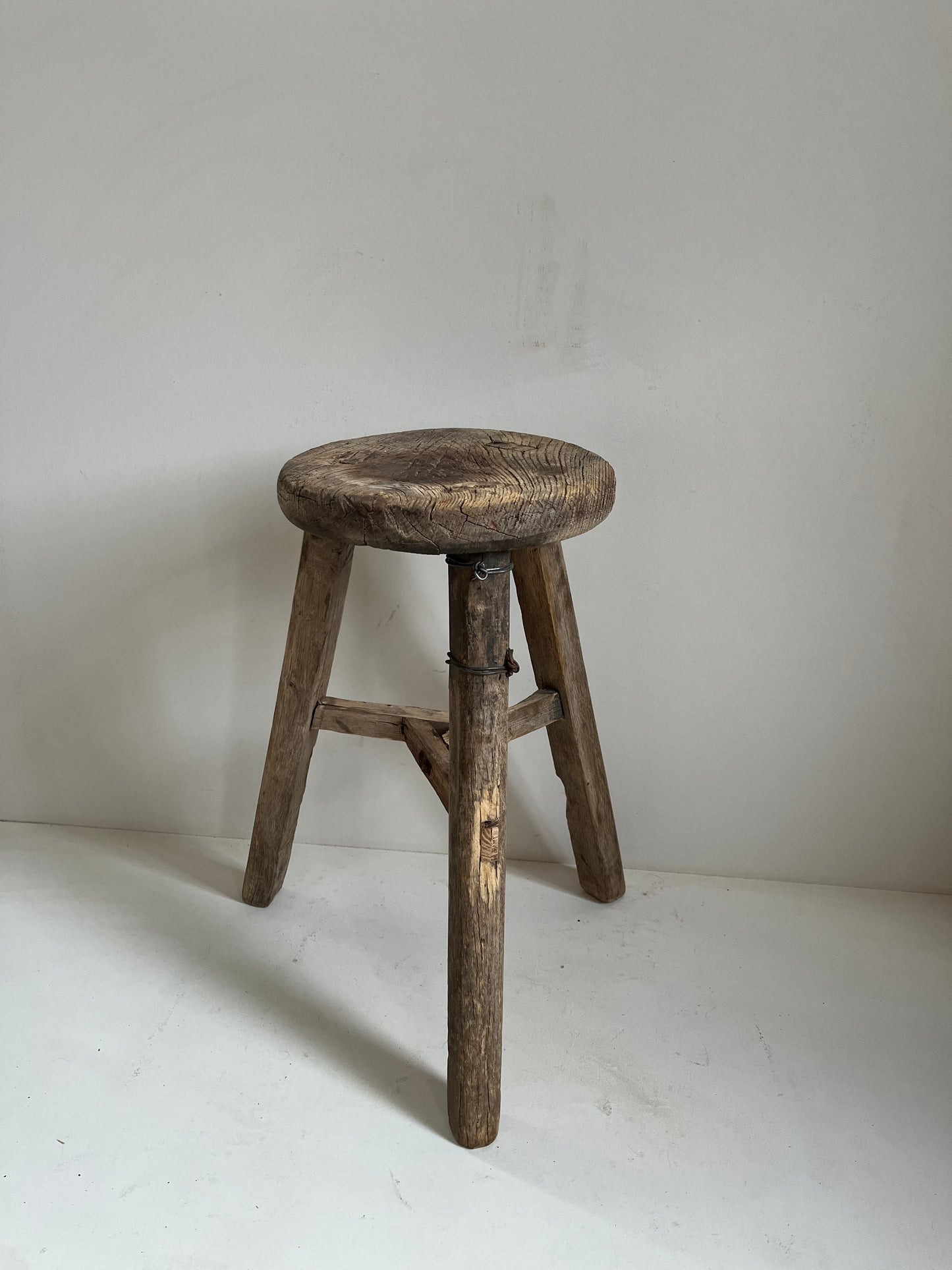 Vintage Round Elm Stool IV