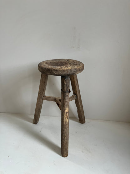 Vintage Round Elm Stool IV