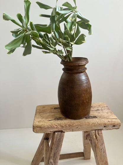 Waxed Natural Vintage Teakwood Vase, Small No. 003