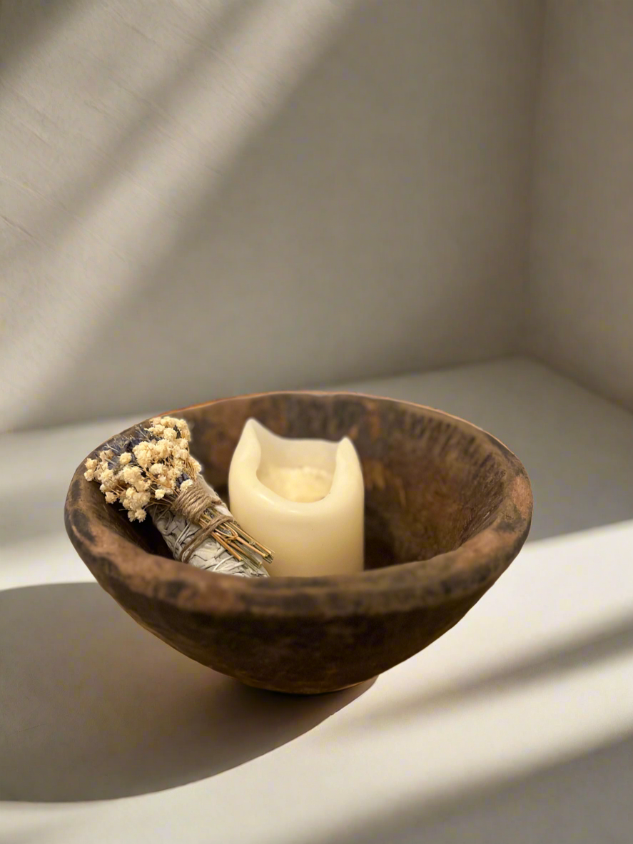 Vintage Indian carved bowl candle holder