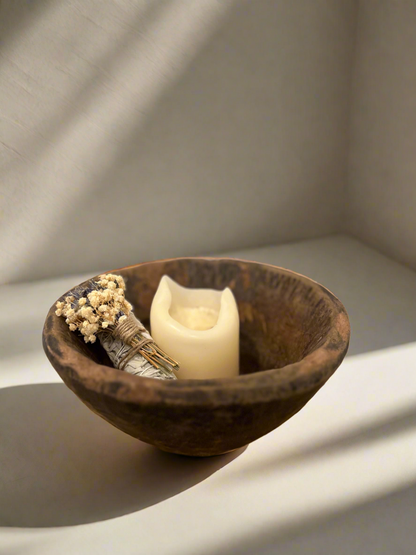 Vintage Indian carved bowl candle holder