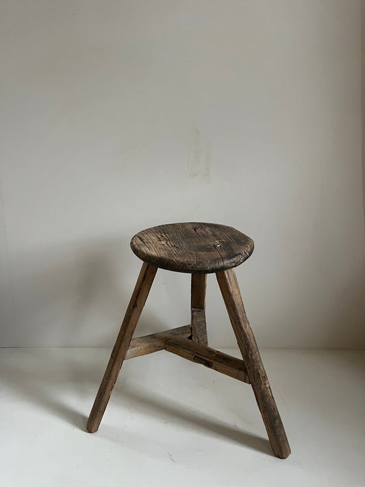 Vintage Round Elm Stool II