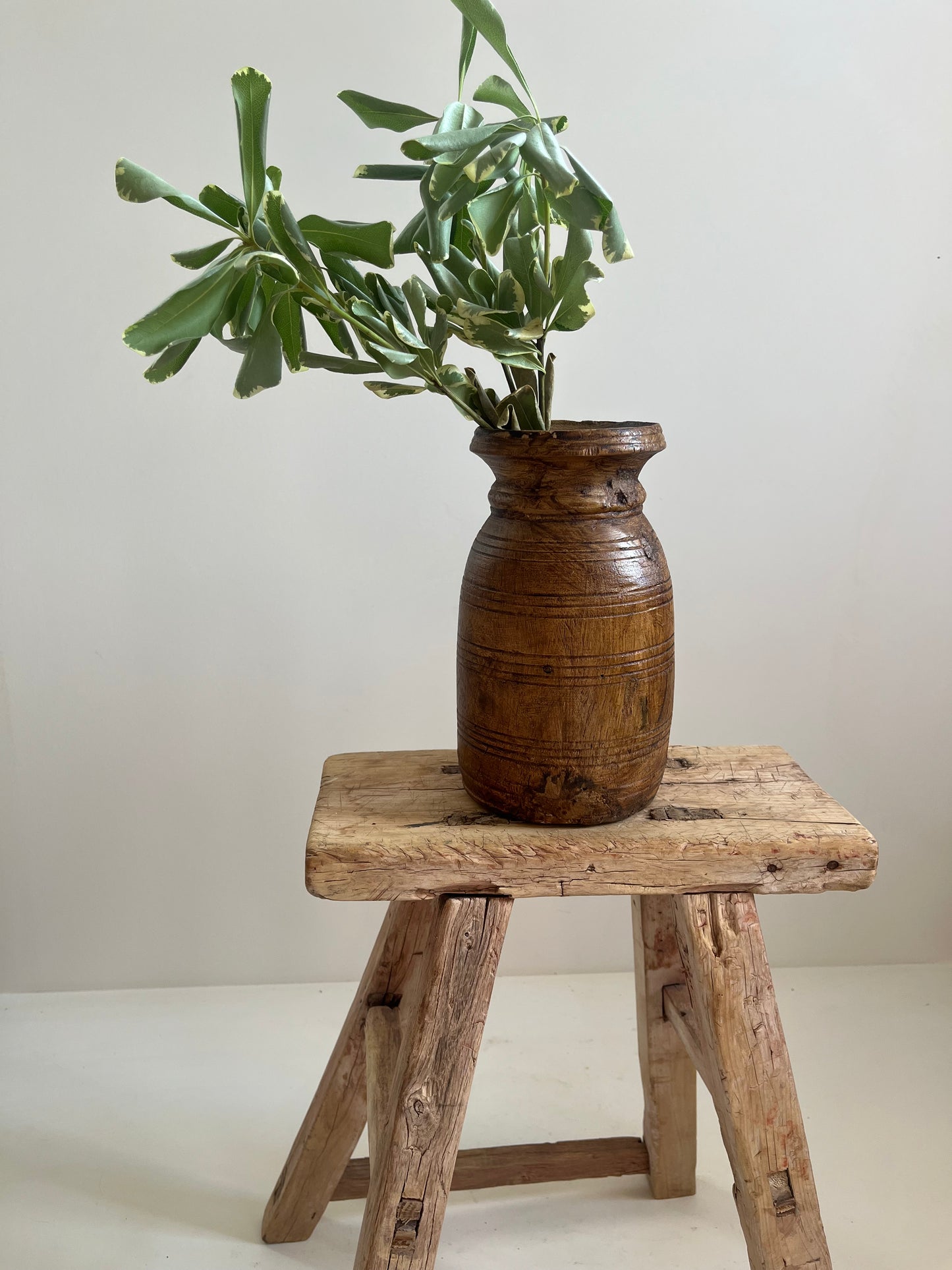 Waxed Natural Vintage Teakwood Vase, Small No. 004