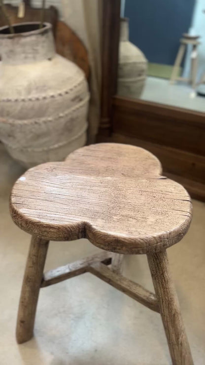 Reclaimed elm clover side table