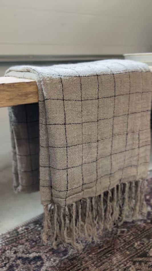 Handwoven linen throw, checkered