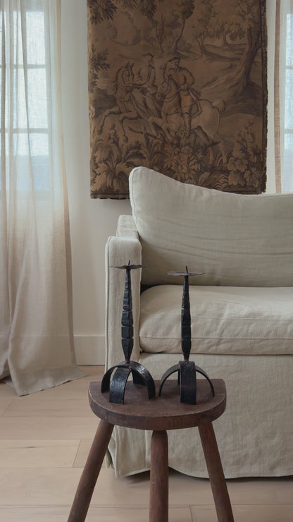 Brutalist Forged Iron Candlestick Pair