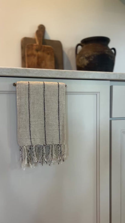 Handwoven Turkish cotton hand towel, beige striped