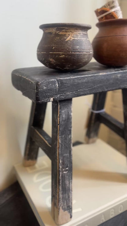 Reclaimed vintage mini stool, weathered black